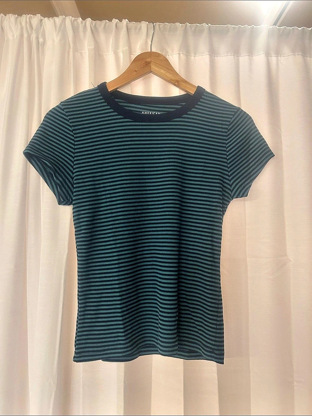 American Eagle Striped Short Sleeve Tee in Green & Black